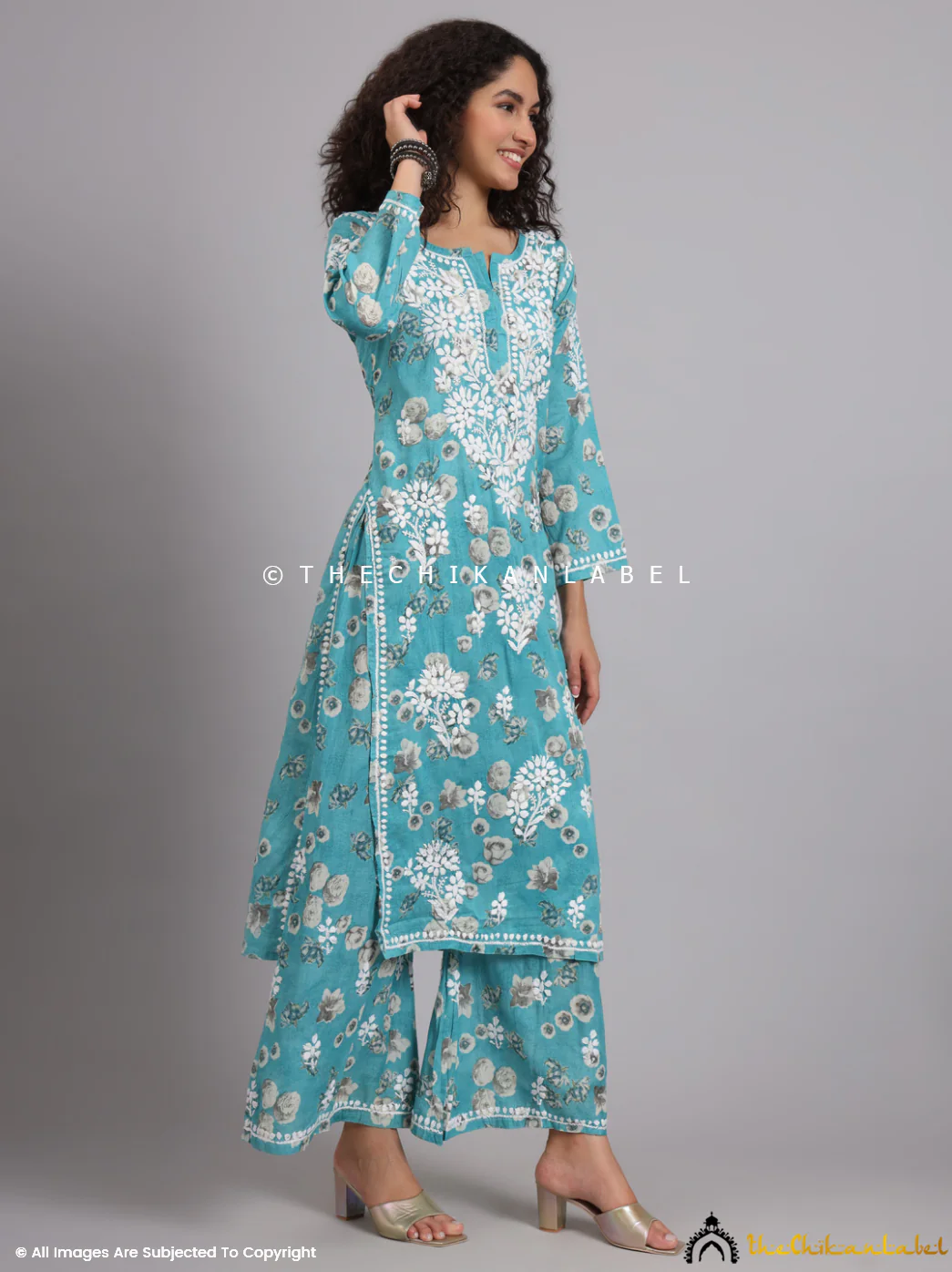 Afiya Mulmul Cotton Chikankari Kurta Set -Green - Image 7