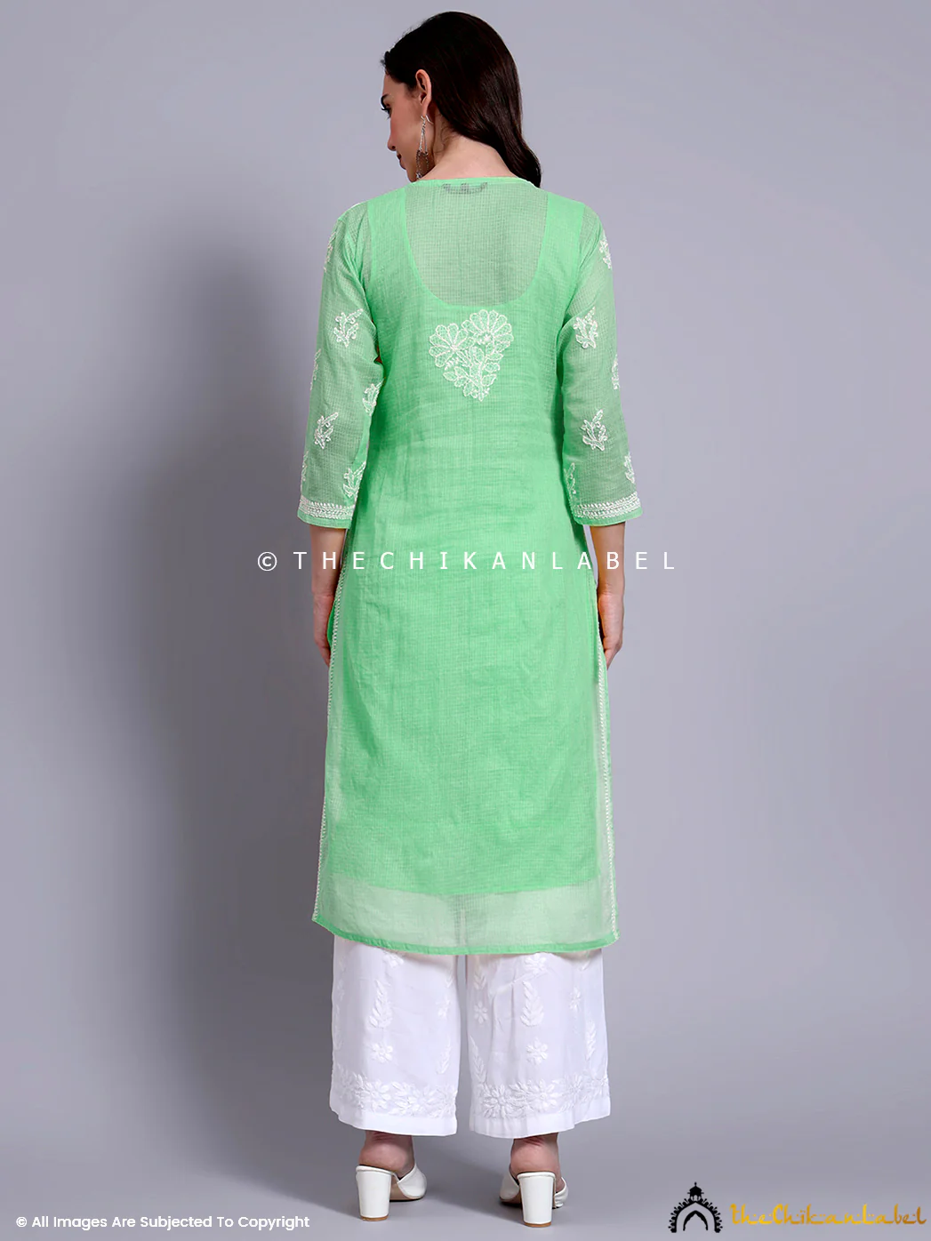 Akshara Kota Cotton Chikankari Straight Kurti with inner - Green - Image 3
