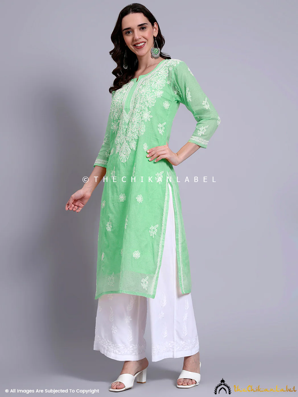 Akshara Kota Cotton Chikankari Straight Kurti with inner - Green - Image 4