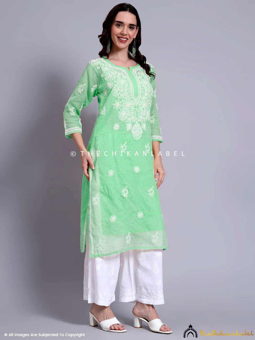 Akshara Kota Cotton Chikankari Straight Kurti with inner - Green - Image 5