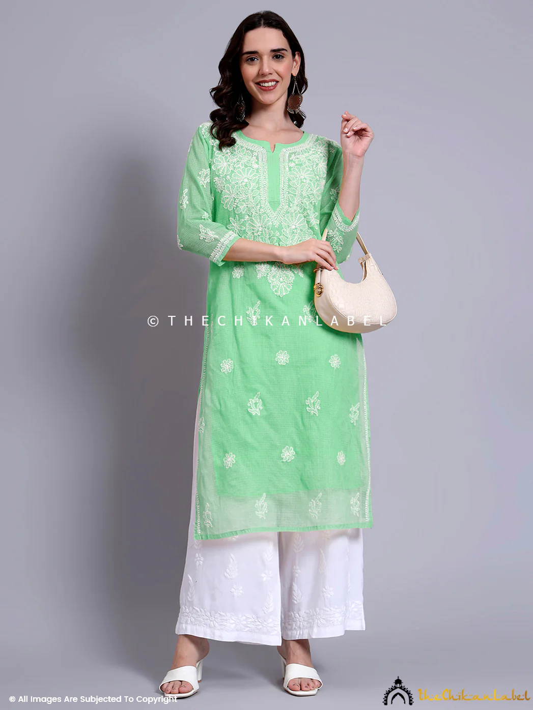 Akshara Kota Cotton Chikankari Straight Kurti with inner - Green - Image 6