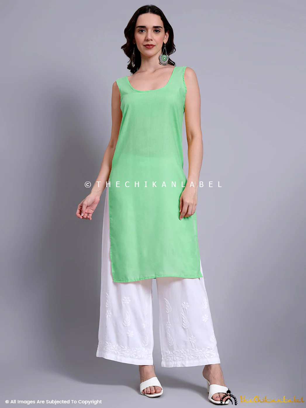 Akshara Kota Cotton Chikankari Straight Kurti with inner - Green - Image 7