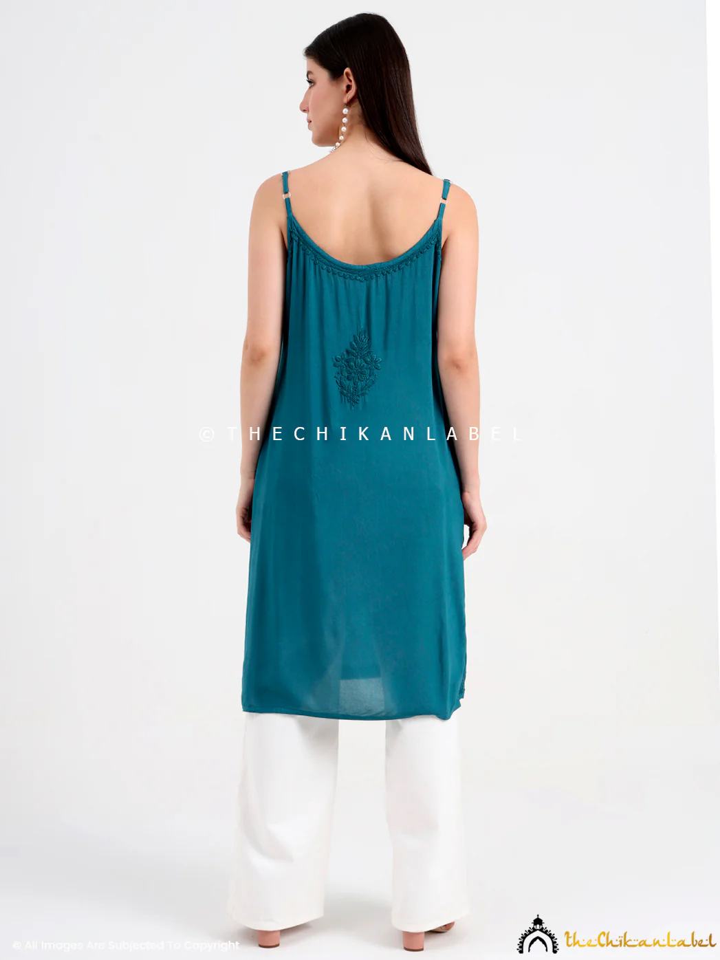 Avleen Modal Chikankari Strappy Short Kurta - Green - Image 3