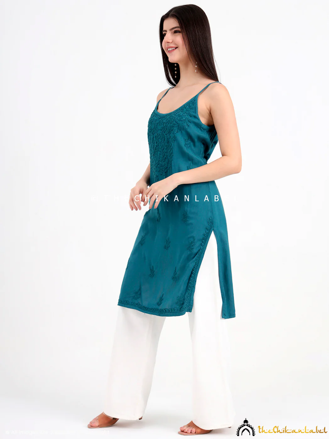 Avleen Modal Chikankari Strappy Short Kurta - Green - Image 4
