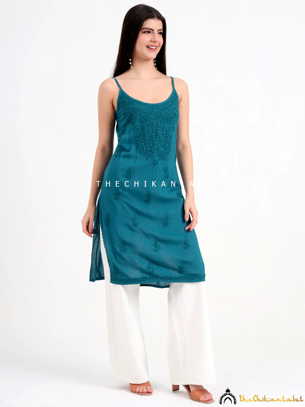 Avleen Modal Chikankari Strappy Short Kurta - Green - Image 5