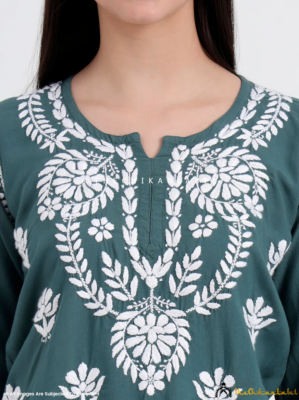 Chahat Rayon Chikankari Short Top - Green - Image 2