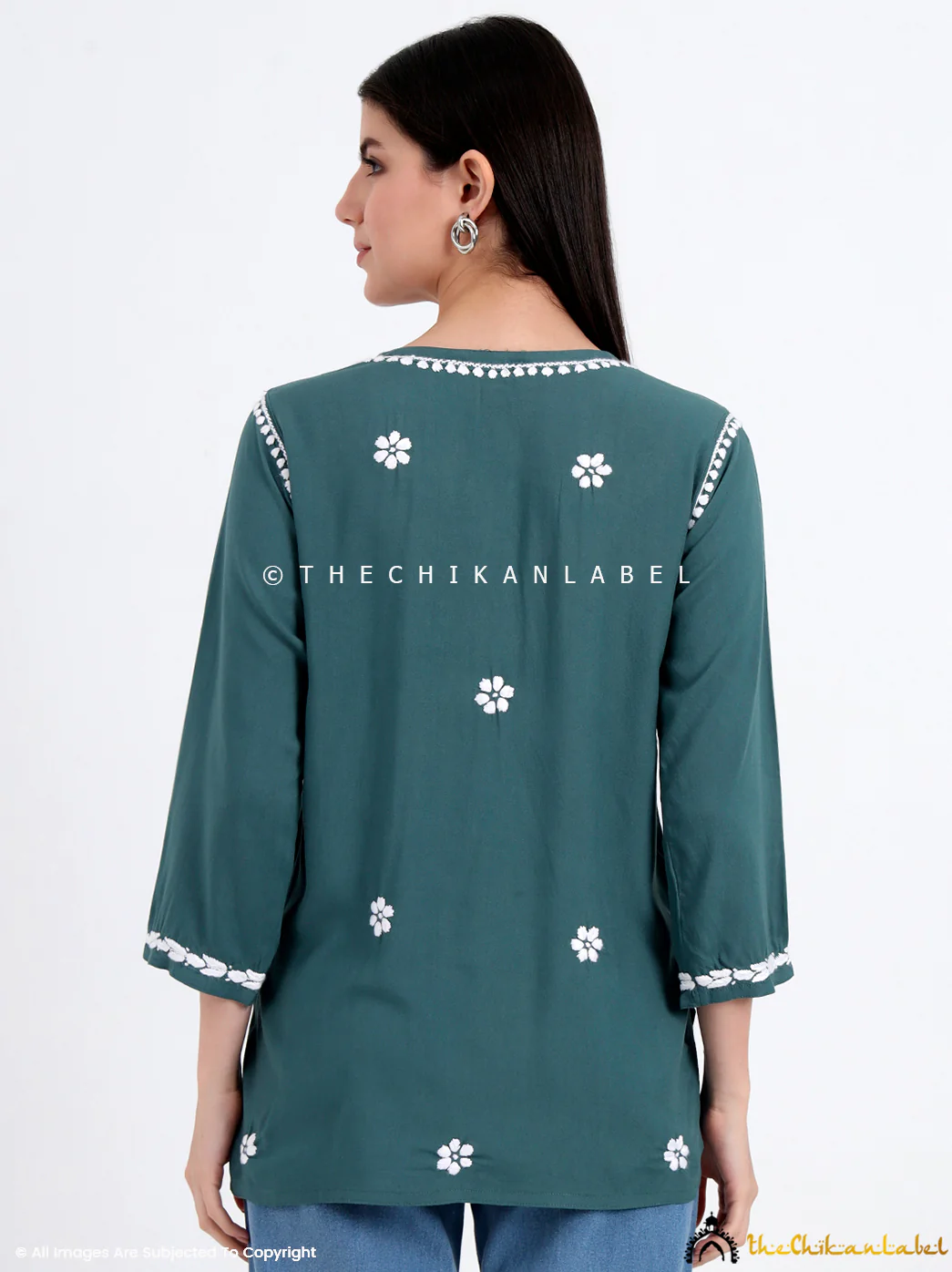 Chahat Rayon Chikankari Short Top - Green - Image 3