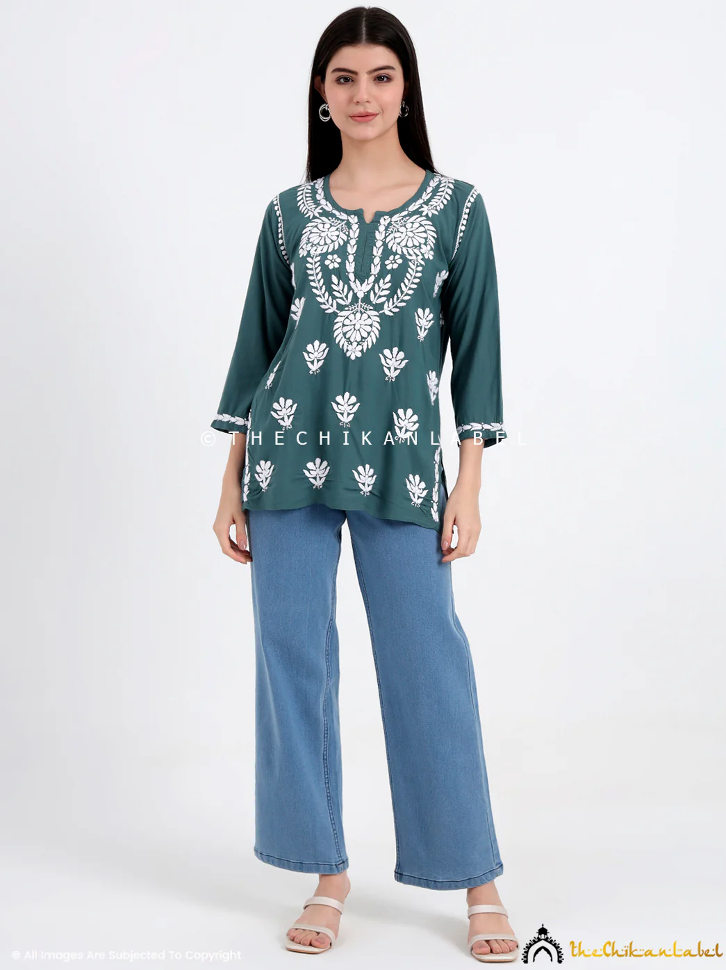 Chahat Rayon Chikankari Short Top - Green - Image 7