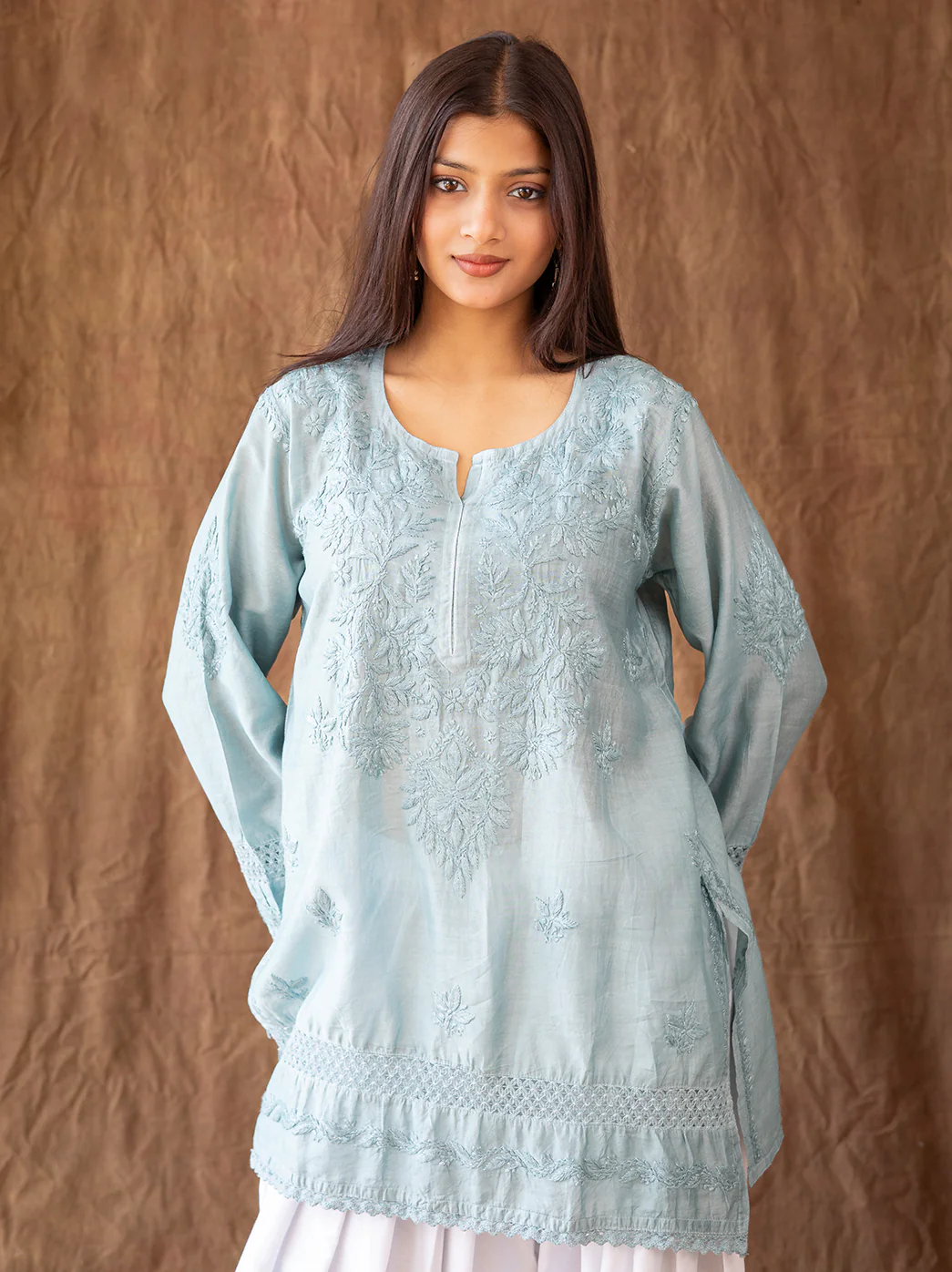 Green Chanderi Chikankari Farshi Salwar Set - Image 2