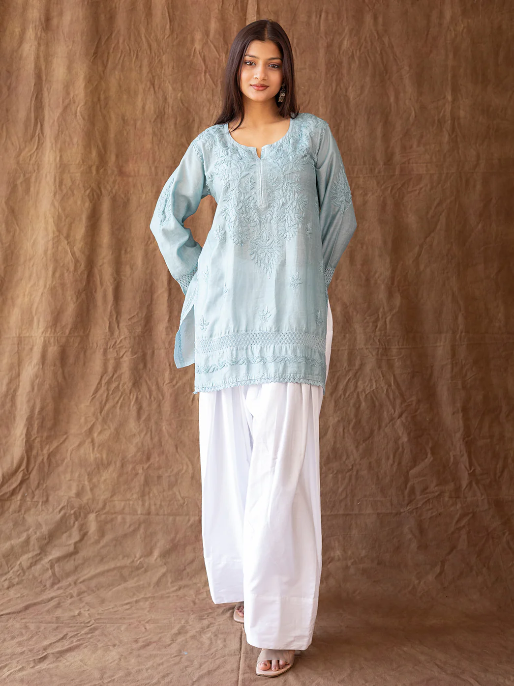 Green Chanderi Chikankari Farshi Salwar Set - Image 5