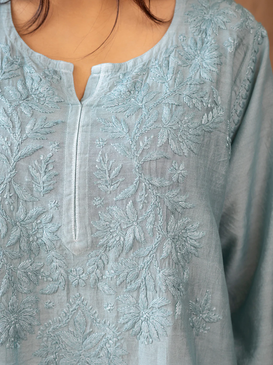 Green Chanderi Chikankari Farshi Salwar Set - Image 6