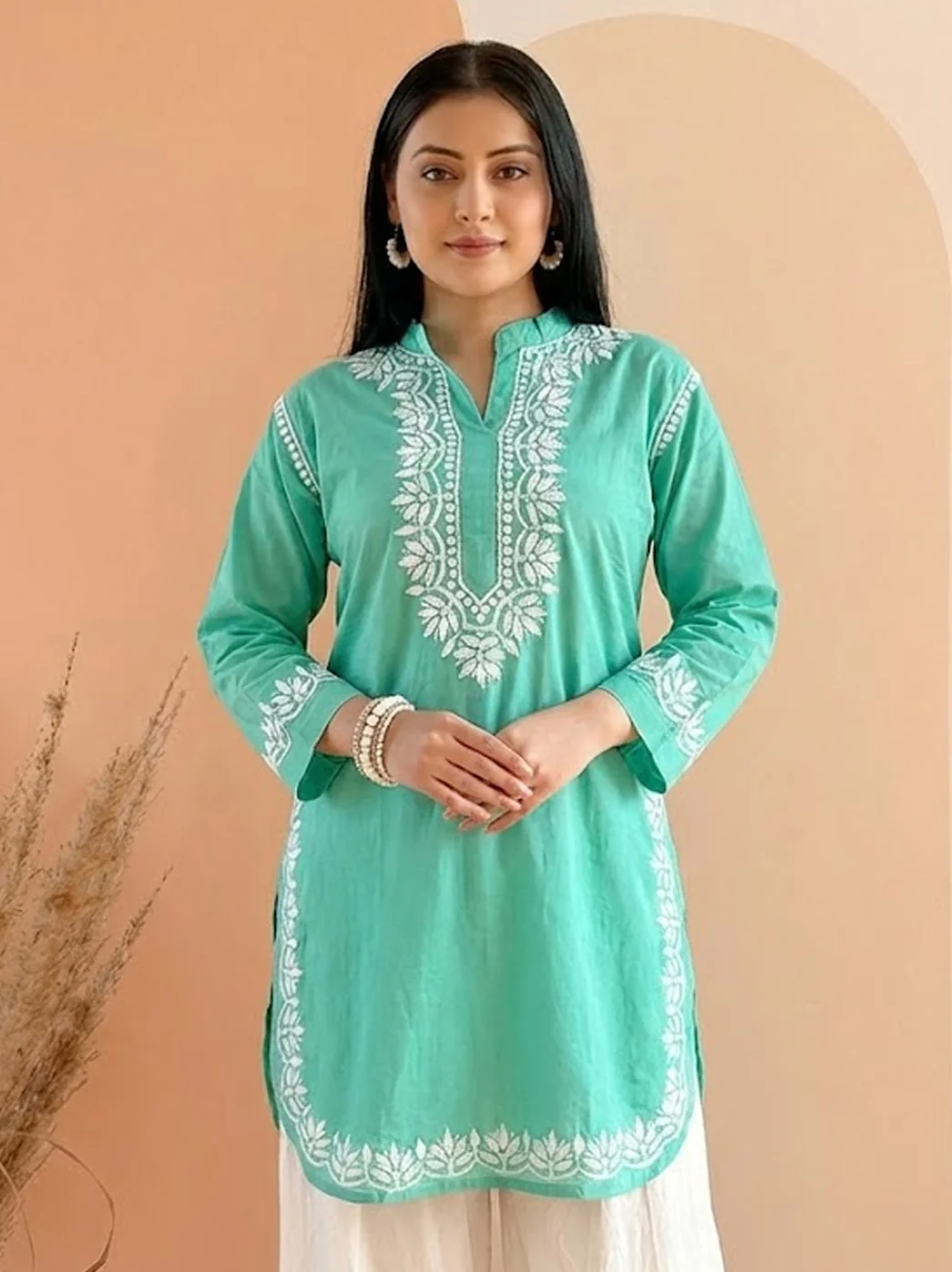 Green Cotton Chikankari Farshi Salwar Set - Image 2