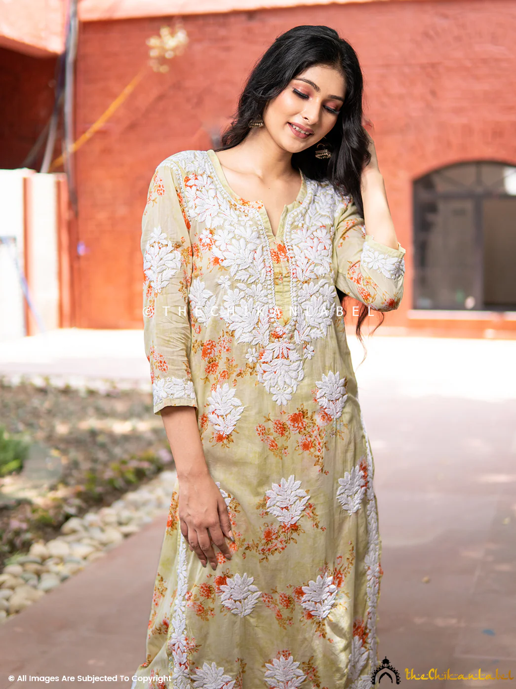 Darmiyan Mulmul Cotton Kurti Palazzo Set-Green - Image 2