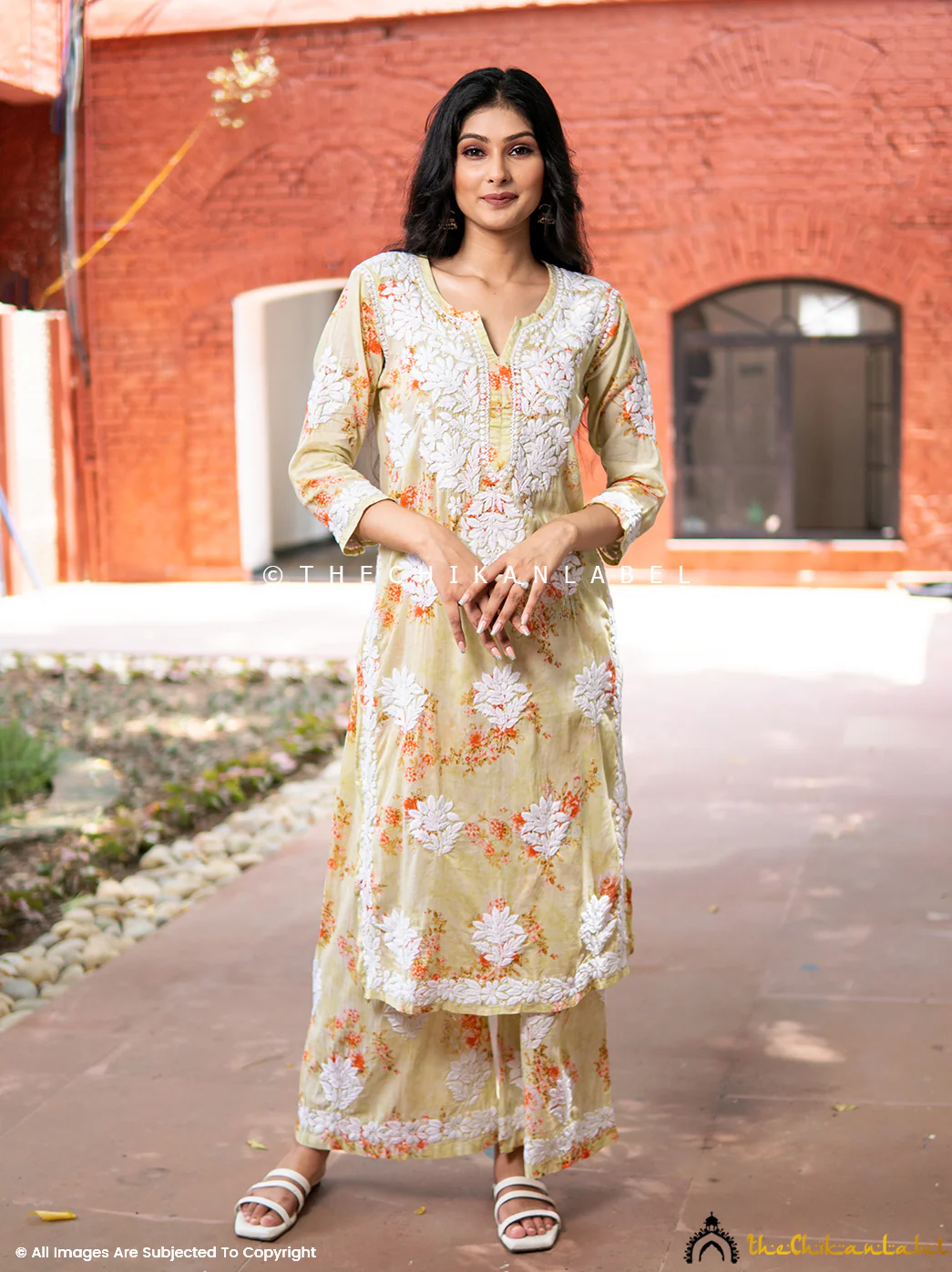 Darmiyan Mulmul Cotton Kurti Palazzo Set-Green - Image 3