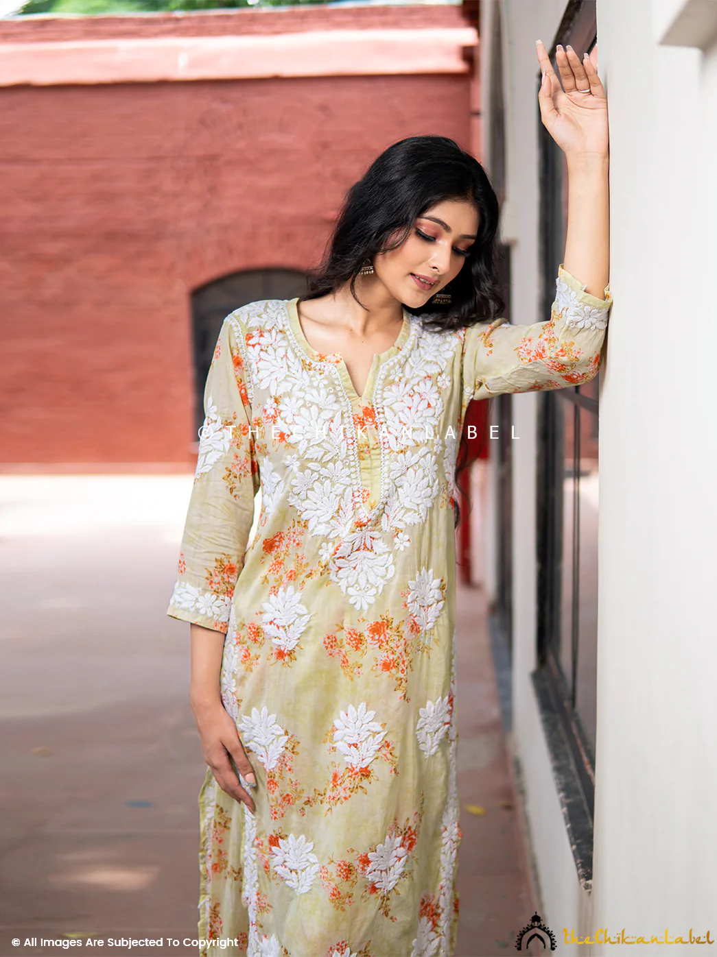 Darmiyan Mulmul Cotton Kurti Palazzo Set-Green - Image 4