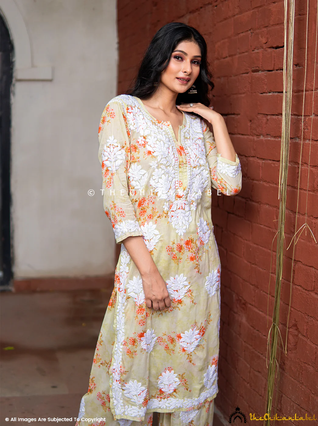 Darmiyan Mulmul Cotton Kurti Palazzo Set-Green - Image 6