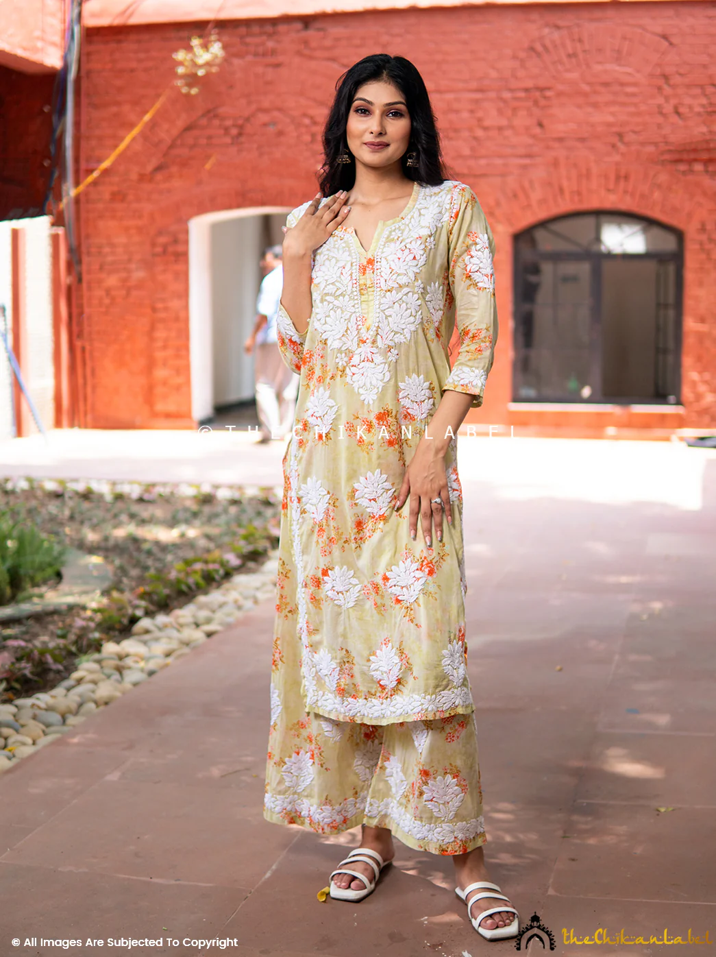 Darmiyan Mulmul Cotton Kurti Palazzo Set-Green - Image 7