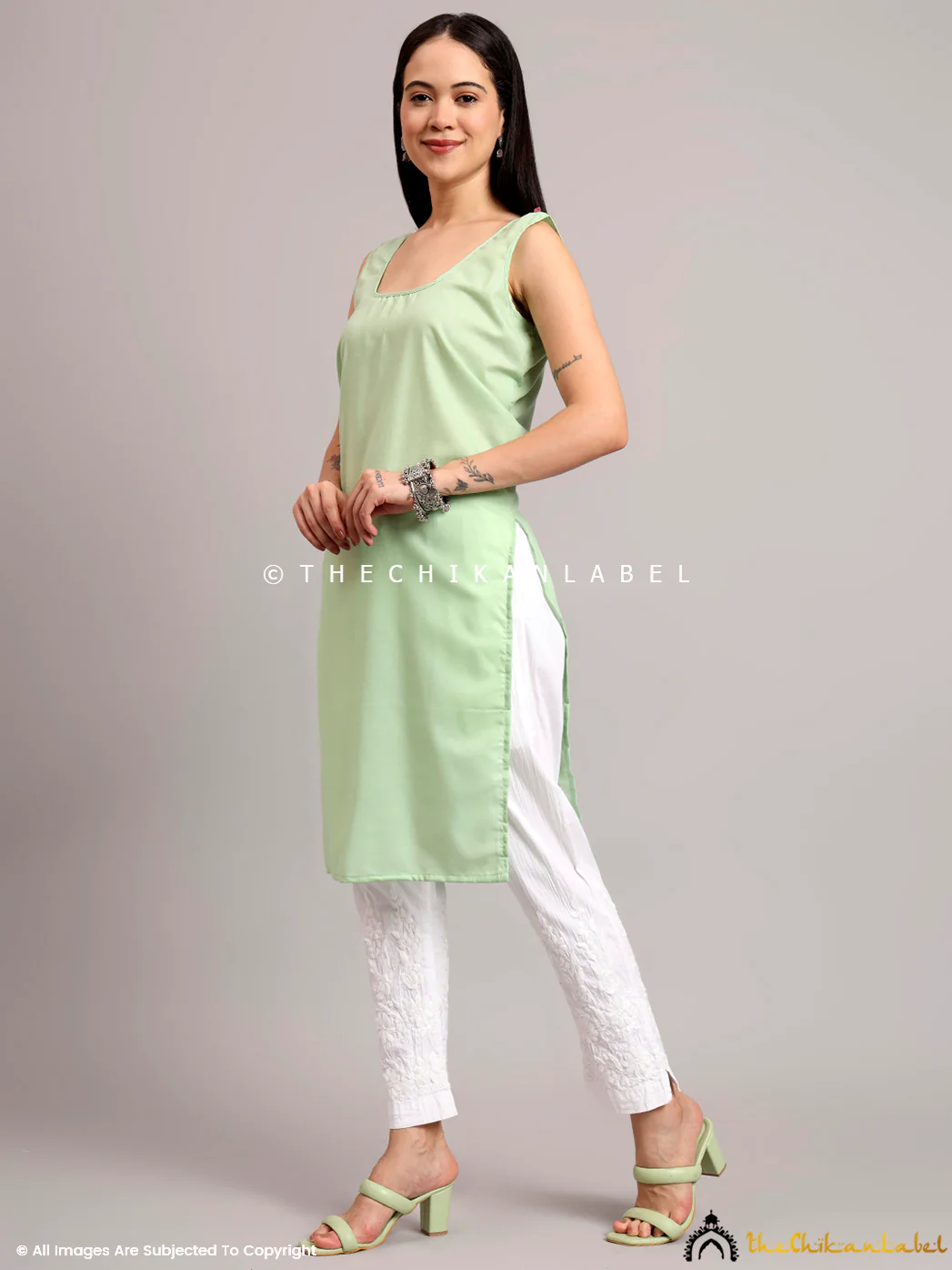 Darshana Georgette Chikankari Straight Kurti with Inner - Green - Image 7