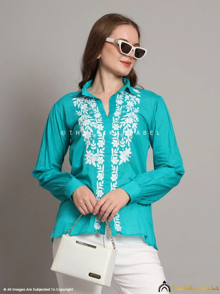 Drisha Mulmul Cotton Chikankari Shirt - Green - Image 11