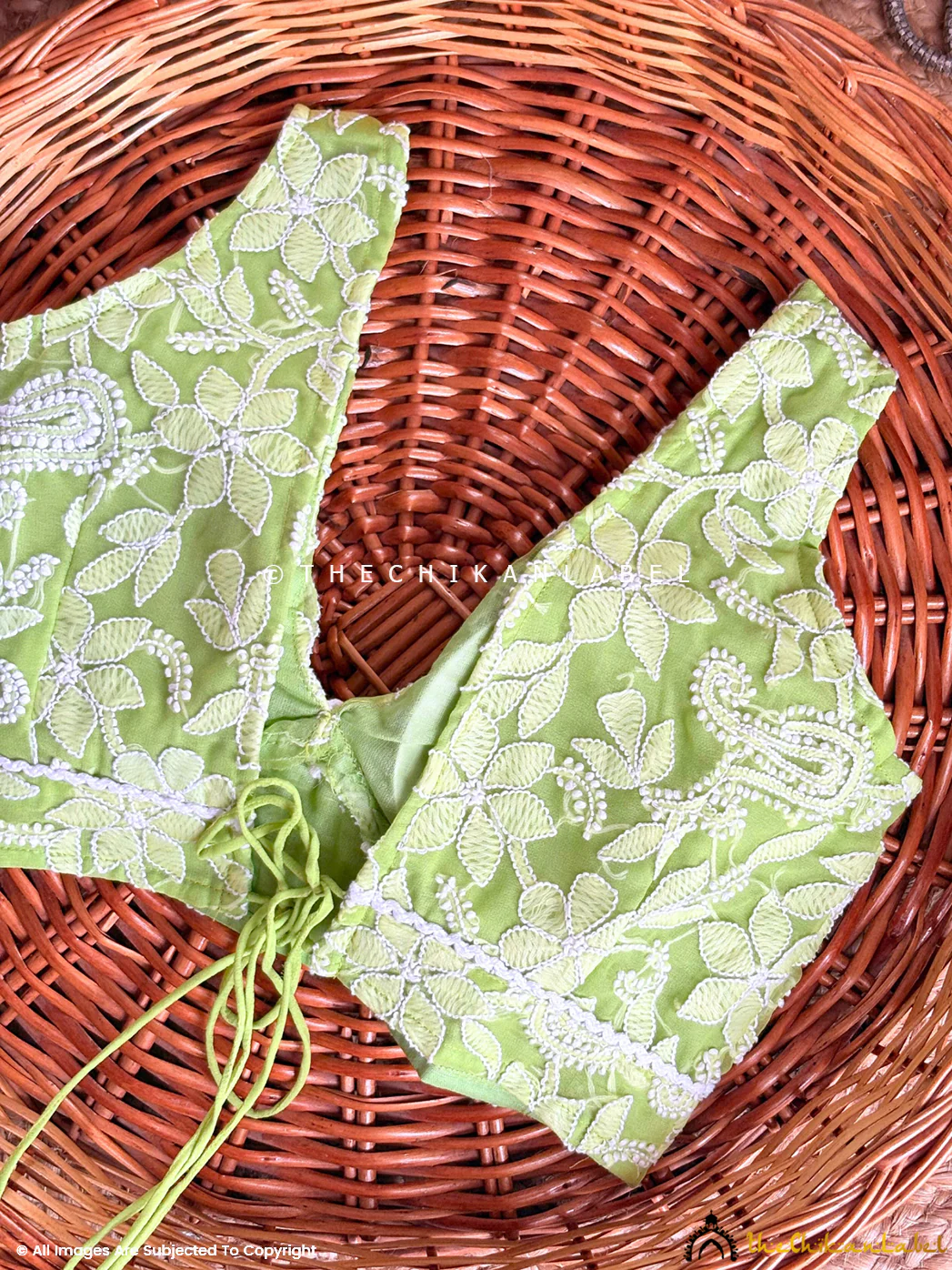 Georgette Chikankari Blouse For Chikankari Sarees - Green - Image 3
