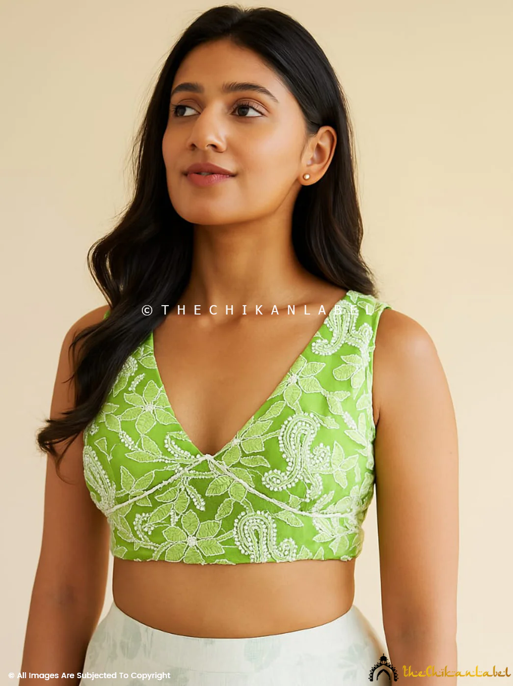 Georgette Chikankari Blouse For Chikankari Sarees - Green - Image 4