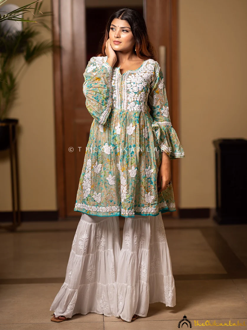 Hanifa Mulmul Chikankari Peplum Top - Green - Image 4