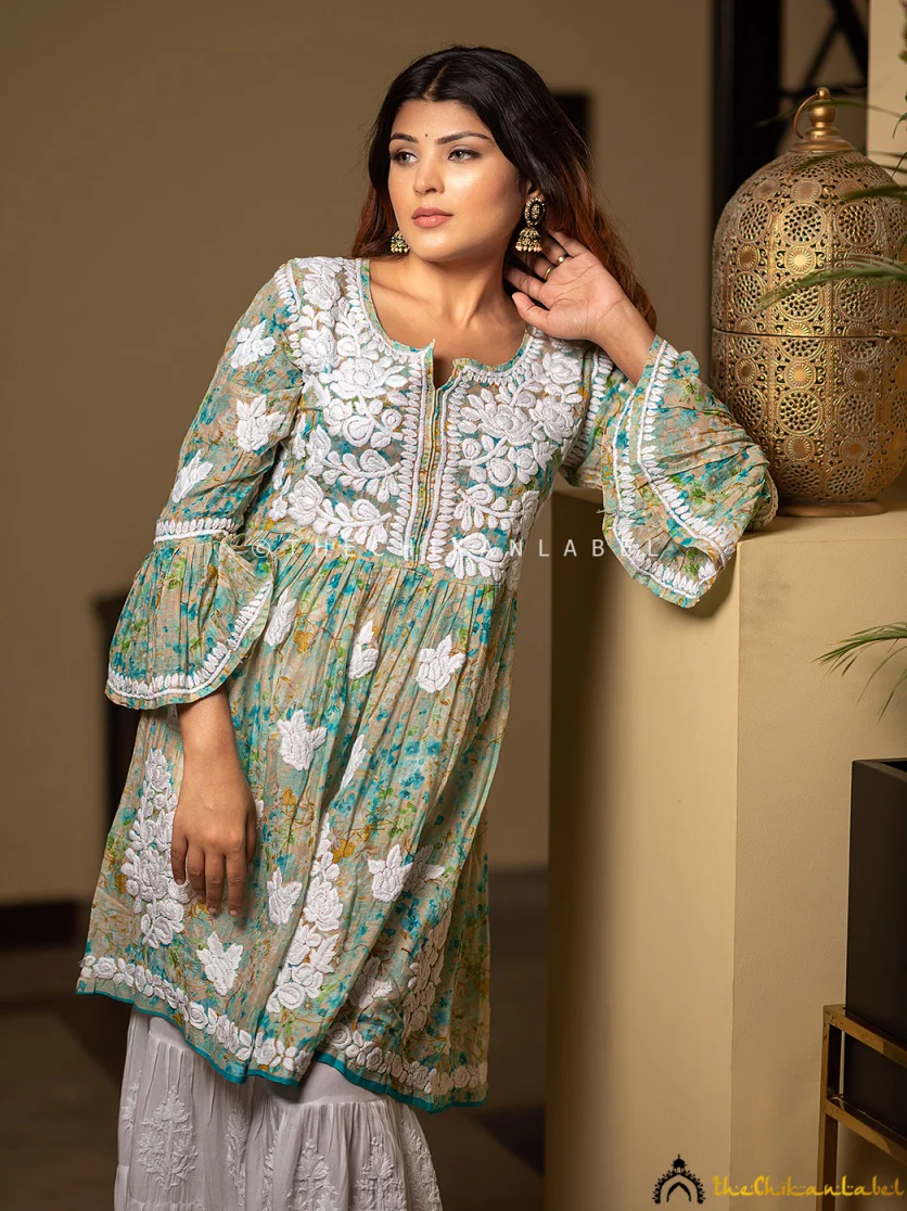 Hanifa Mulmul Chikankari Peplum Top - Green - Image 5