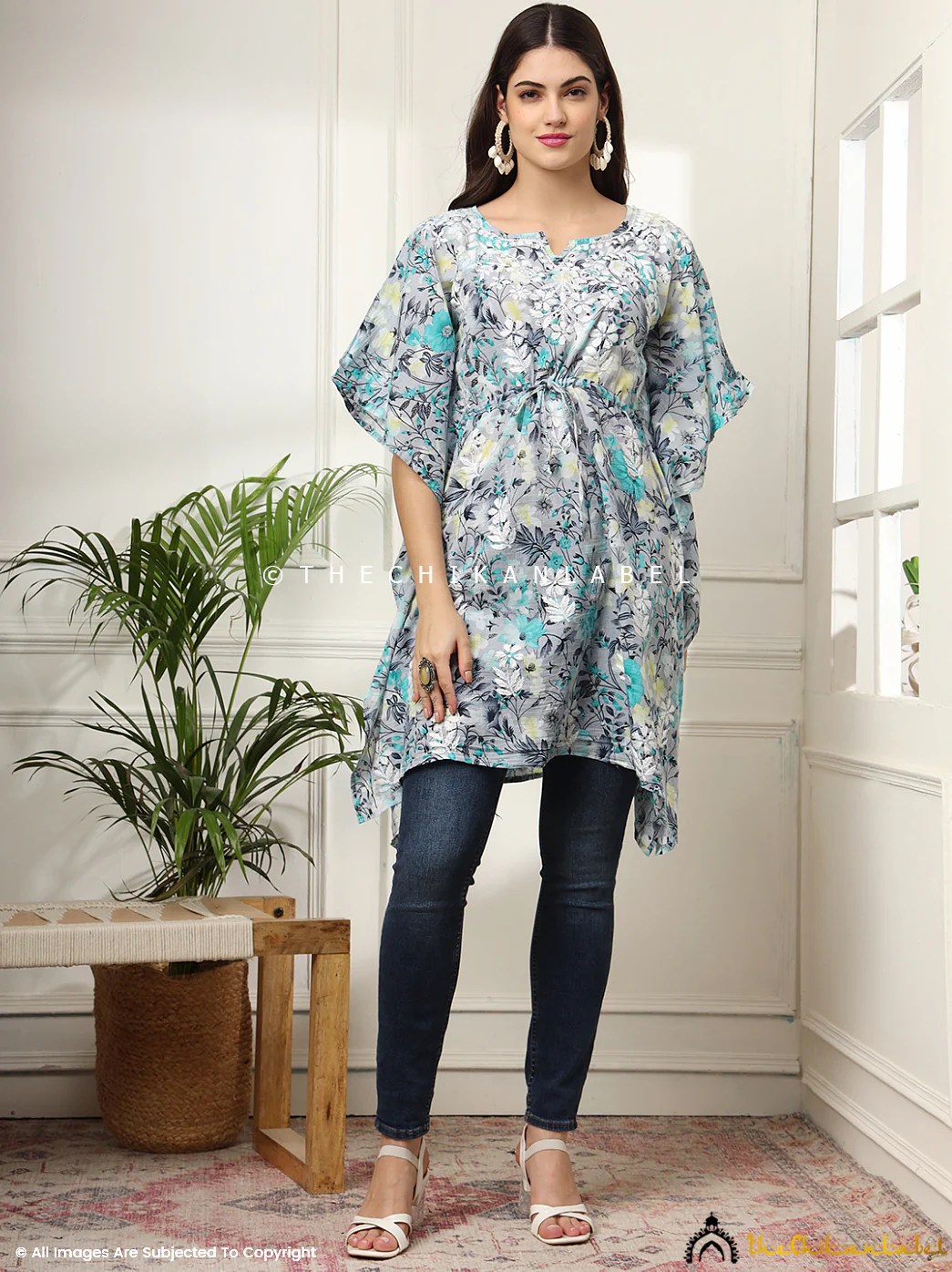 Himani Mulmul Cotton Short Kaftan - Green - Image 4