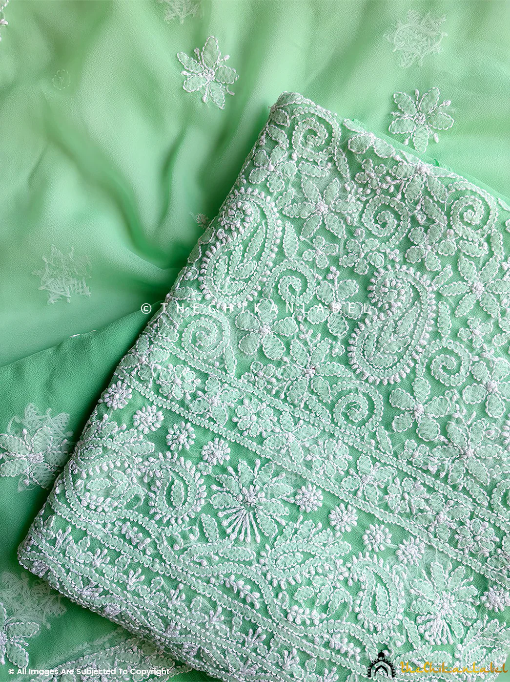 Ishanvi Georgette Chikankari Un-Stitched Suit with Dupatta-Green - Image 2