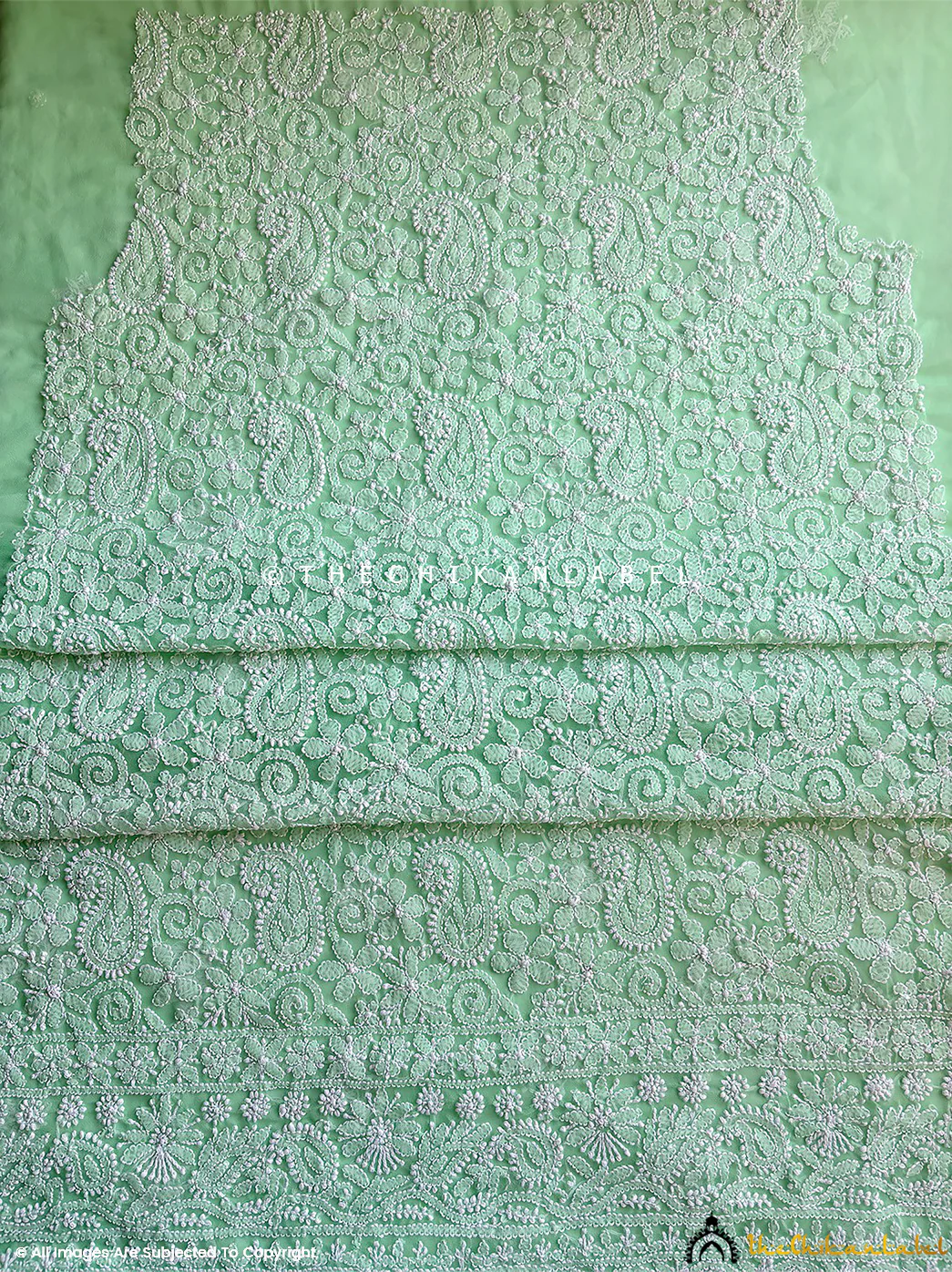 Ishanvi Georgette Chikankari Un-Stitched Suit with Dupatta-Green - Image 3