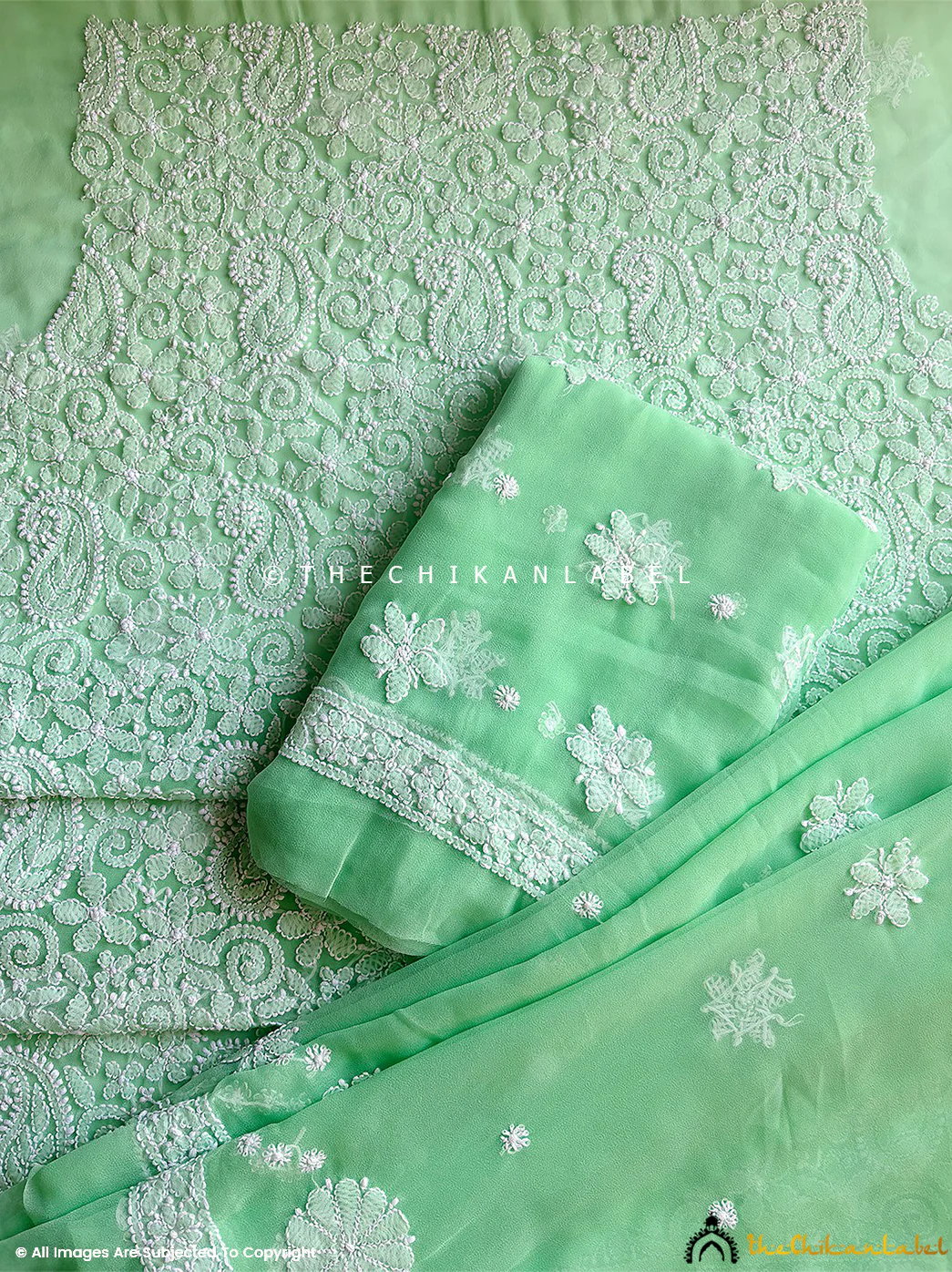 Ishanvi Georgette Chikankari Un-Stitched Suit with Dupatta-Green - Image 4