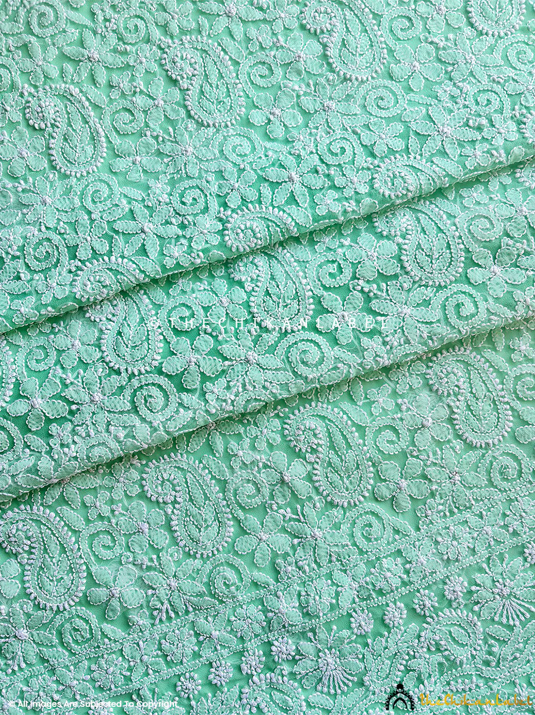 Ishanvi Georgette Chikankari Un-Stitched Suit with Dupatta-Green - Image 5