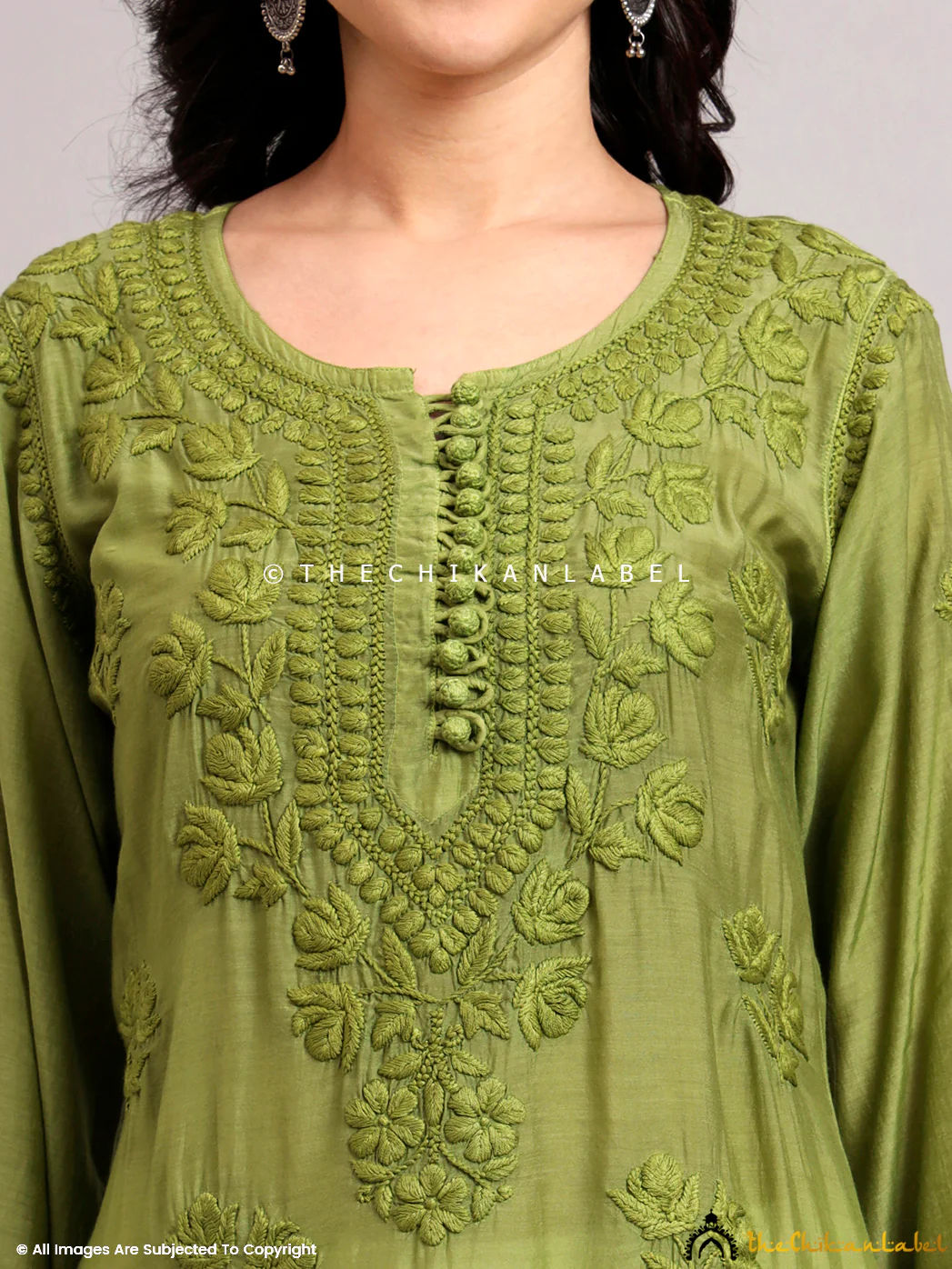 Jenika Muslin Chikankari Straight Kurti - Green - Image 2
