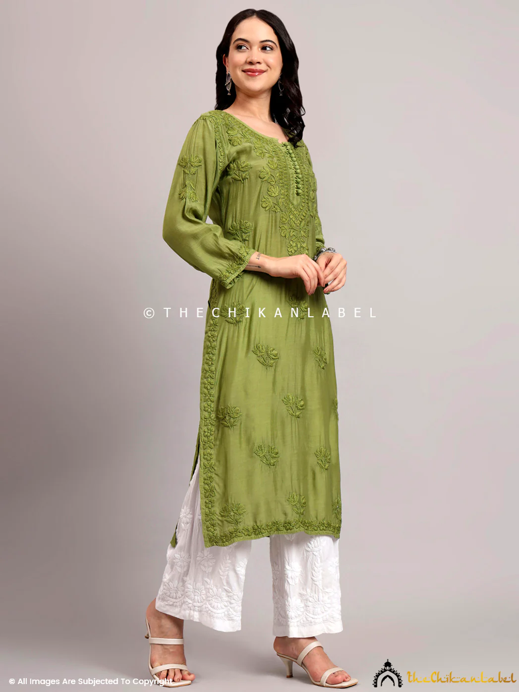 Jenika Muslin Chikankari Straight Kurti - Green - Image 5