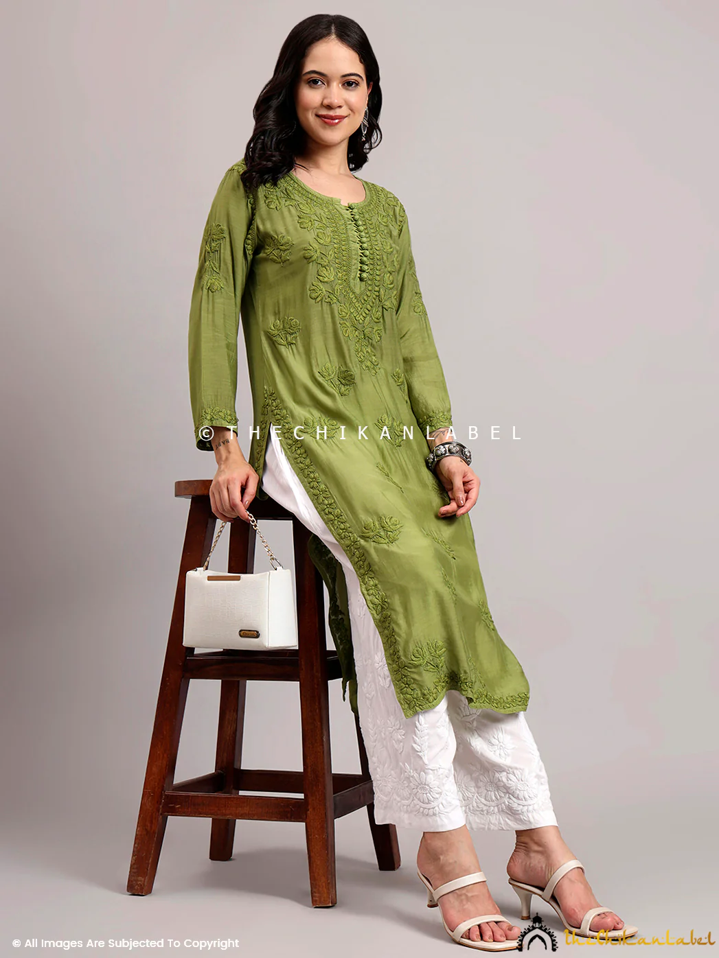 Jenika Muslin Chikankari Straight Kurti - Green - Image 6