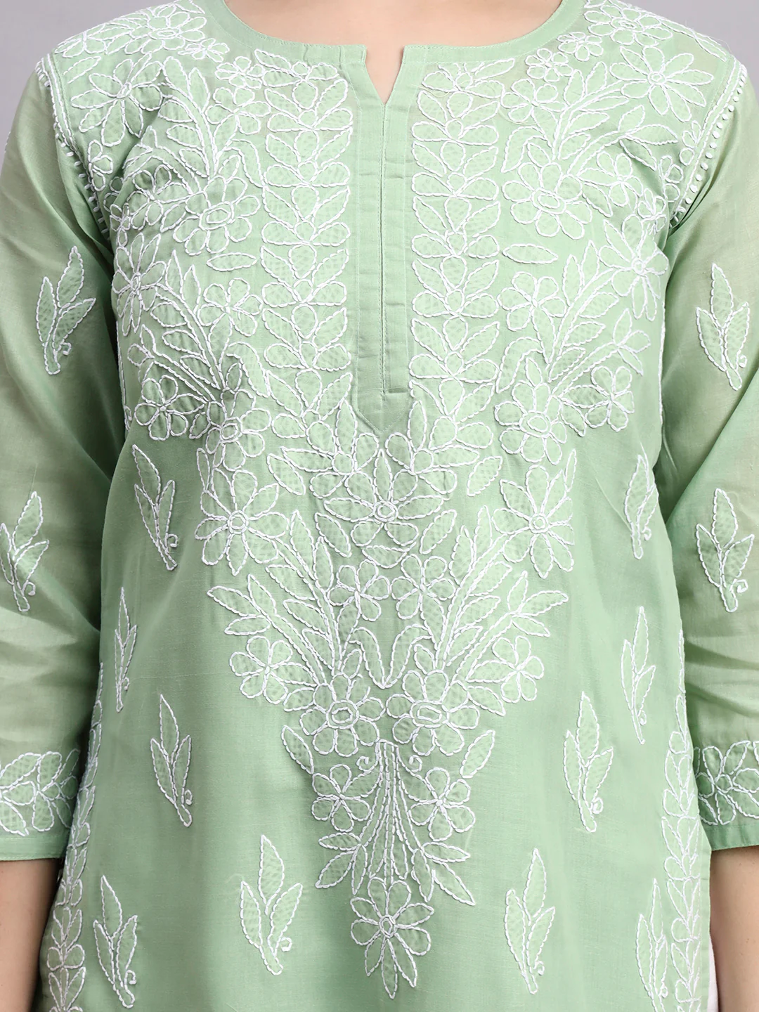 Green Layla Cotton Chikankari Straight Kurti with inner - Image 2