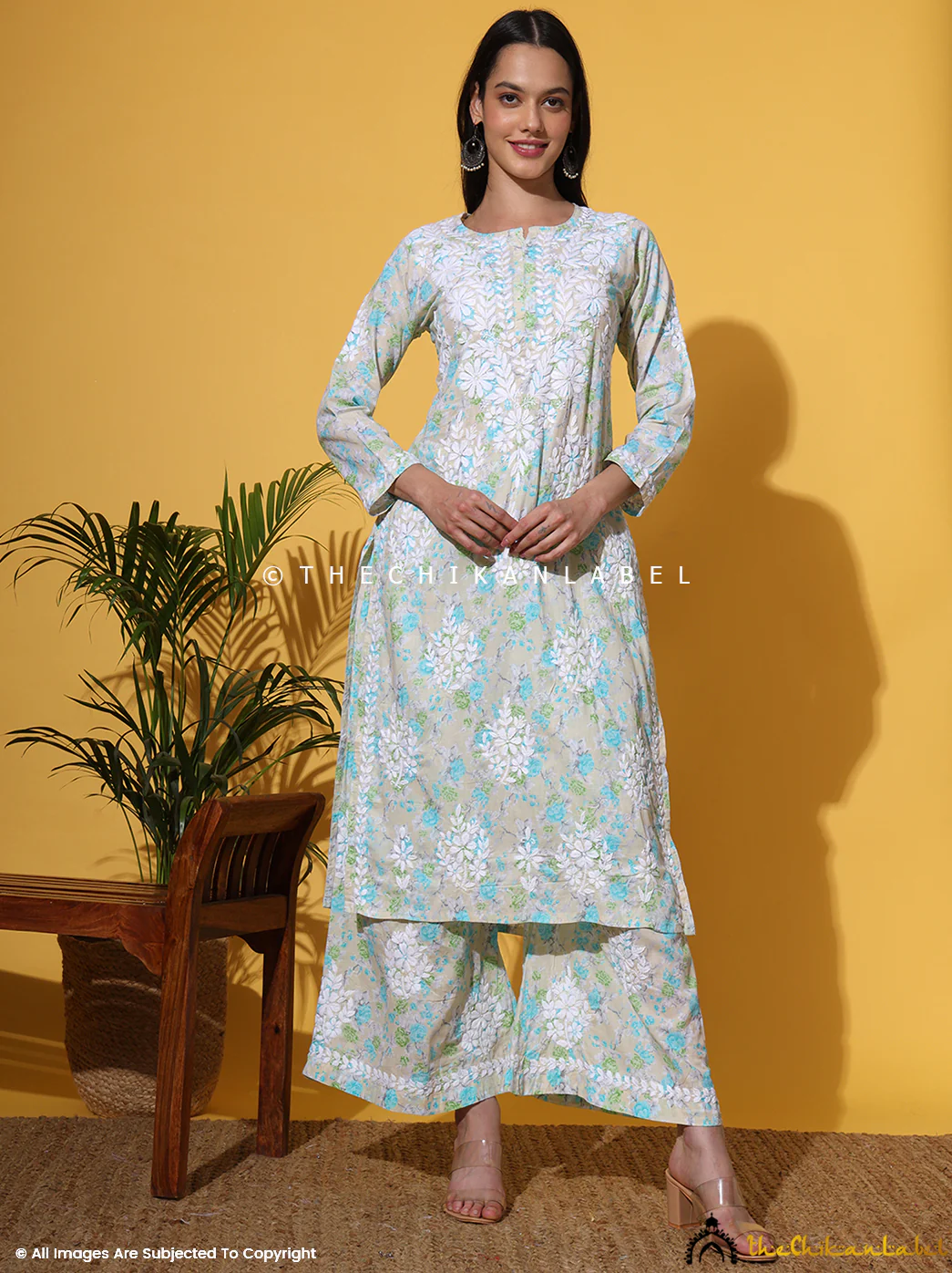 Meher Mulmul Cotton Chikankari Kurta Set - Green - Image 10