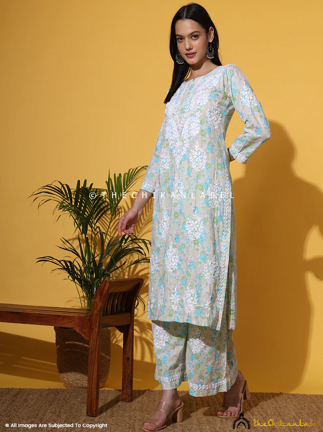 Meher Mulmul Cotton Chikankari Kurta Set - Green - Image 11