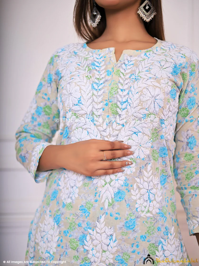 Meher Mulmul Cotton Chikankari Kurta Set - Green - Image 7