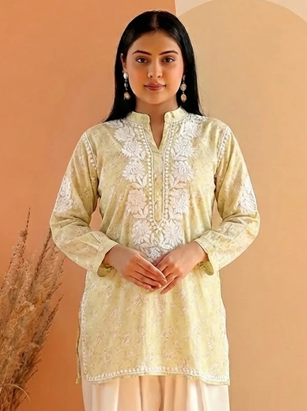 Green Mulmul Printed Chikankari Farshi Salwar Set - Image 3