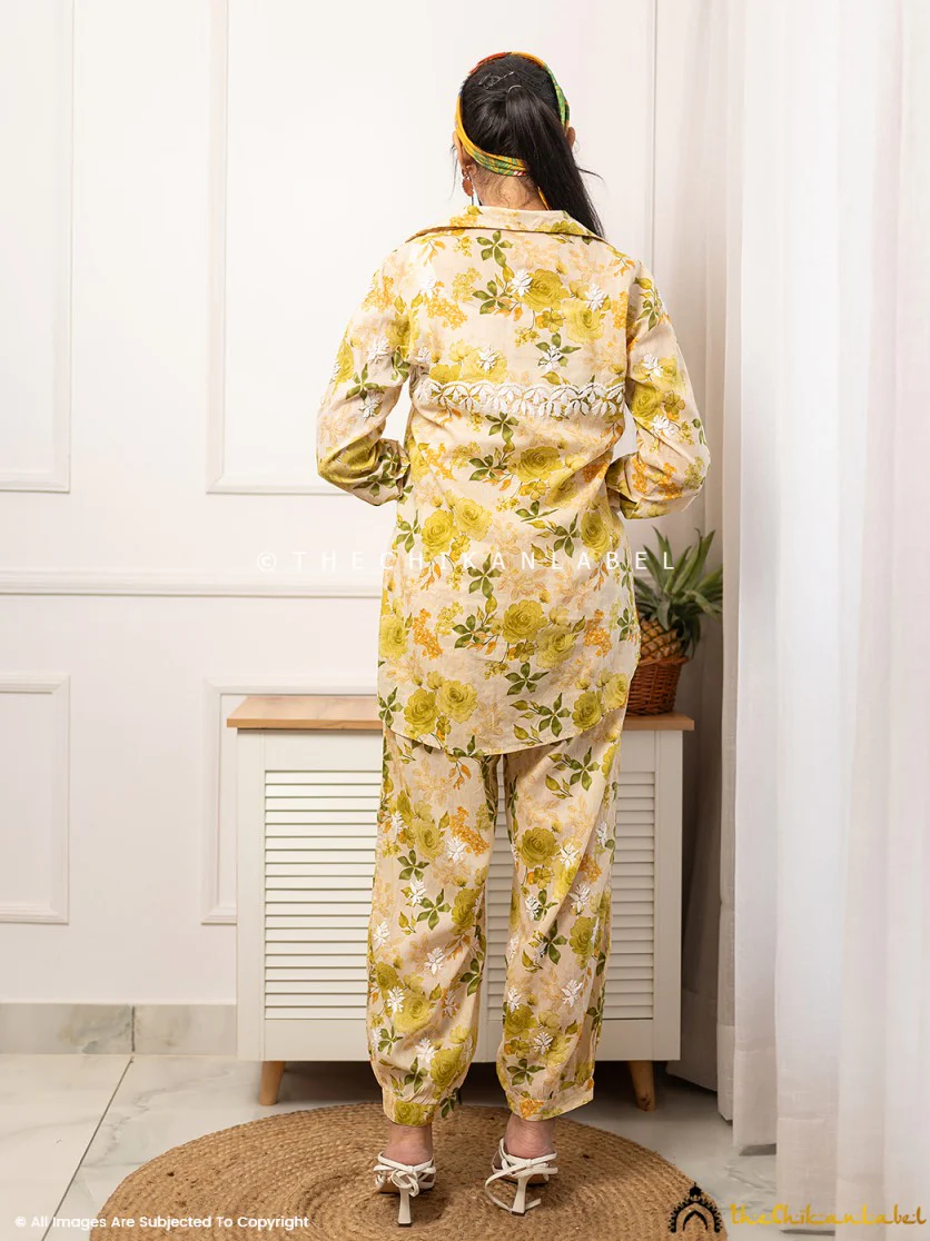 Nadira Mulmul Cotton Chikankari Co-ord Set - Green - Image 3