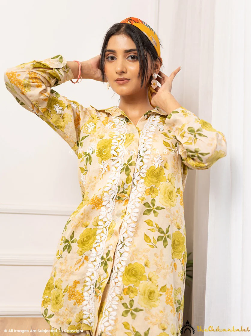 Nadira Mulmul Cotton Chikankari Co-ord Set - Green - Image 5