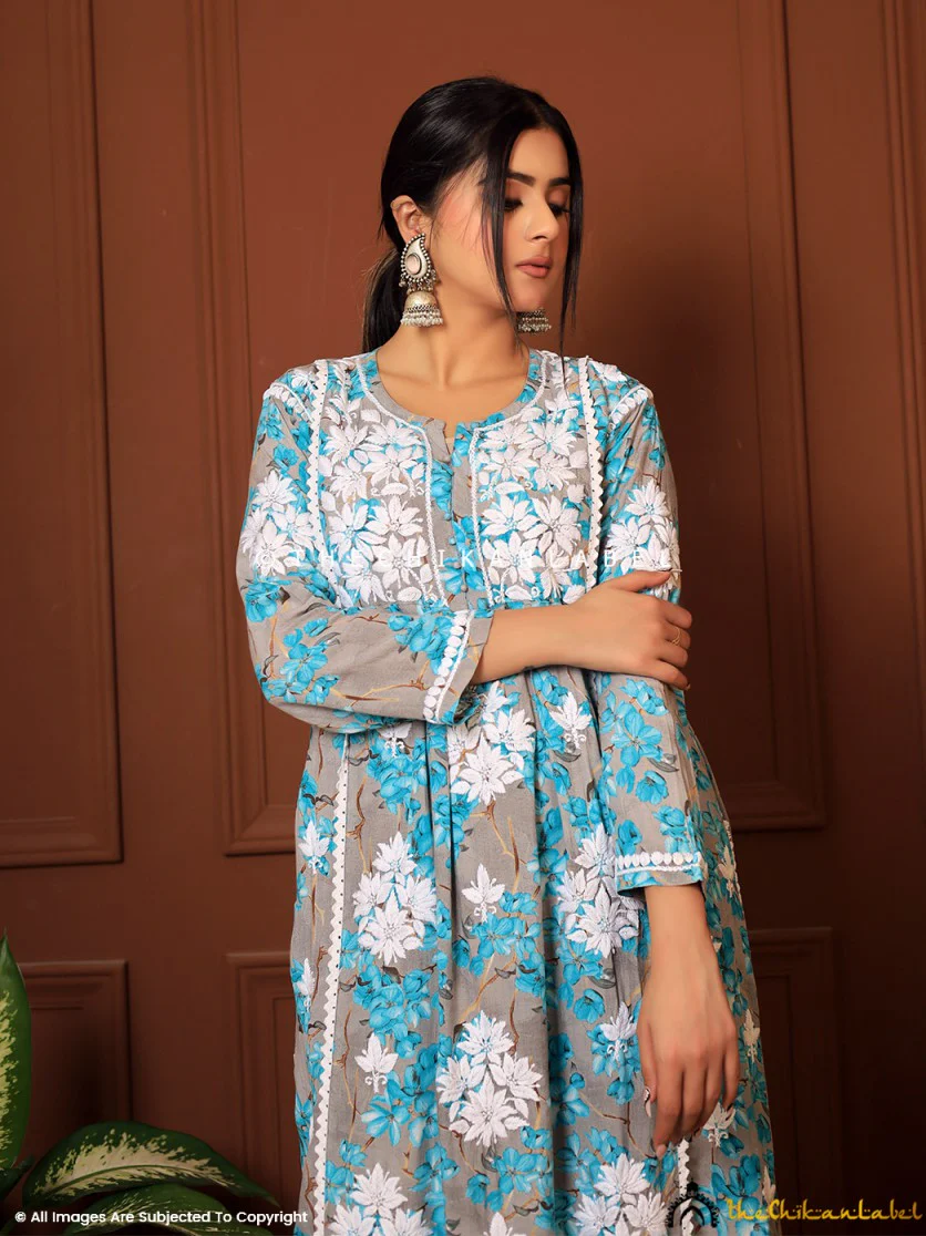 Nyra Modal Chikankari Kurta Set - Green - Image 2