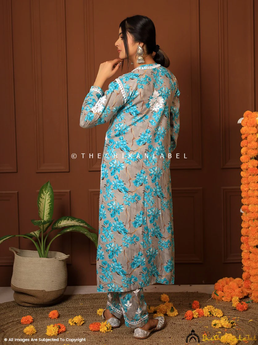 Nyra Modal Chikankari Kurta Set - Green - Image 3