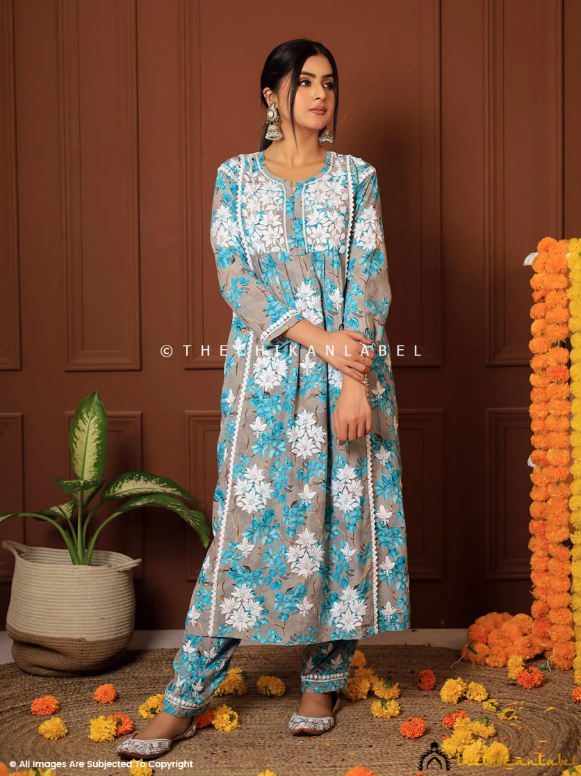 Nyra Modal Chikankari Kurta Set - Green - Image 4