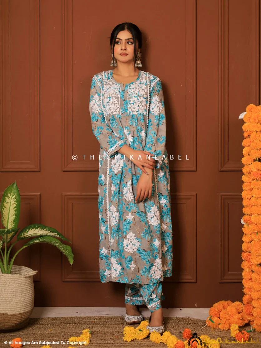 Nyra Modal Chikankari Kurta Set - Green - Image 5