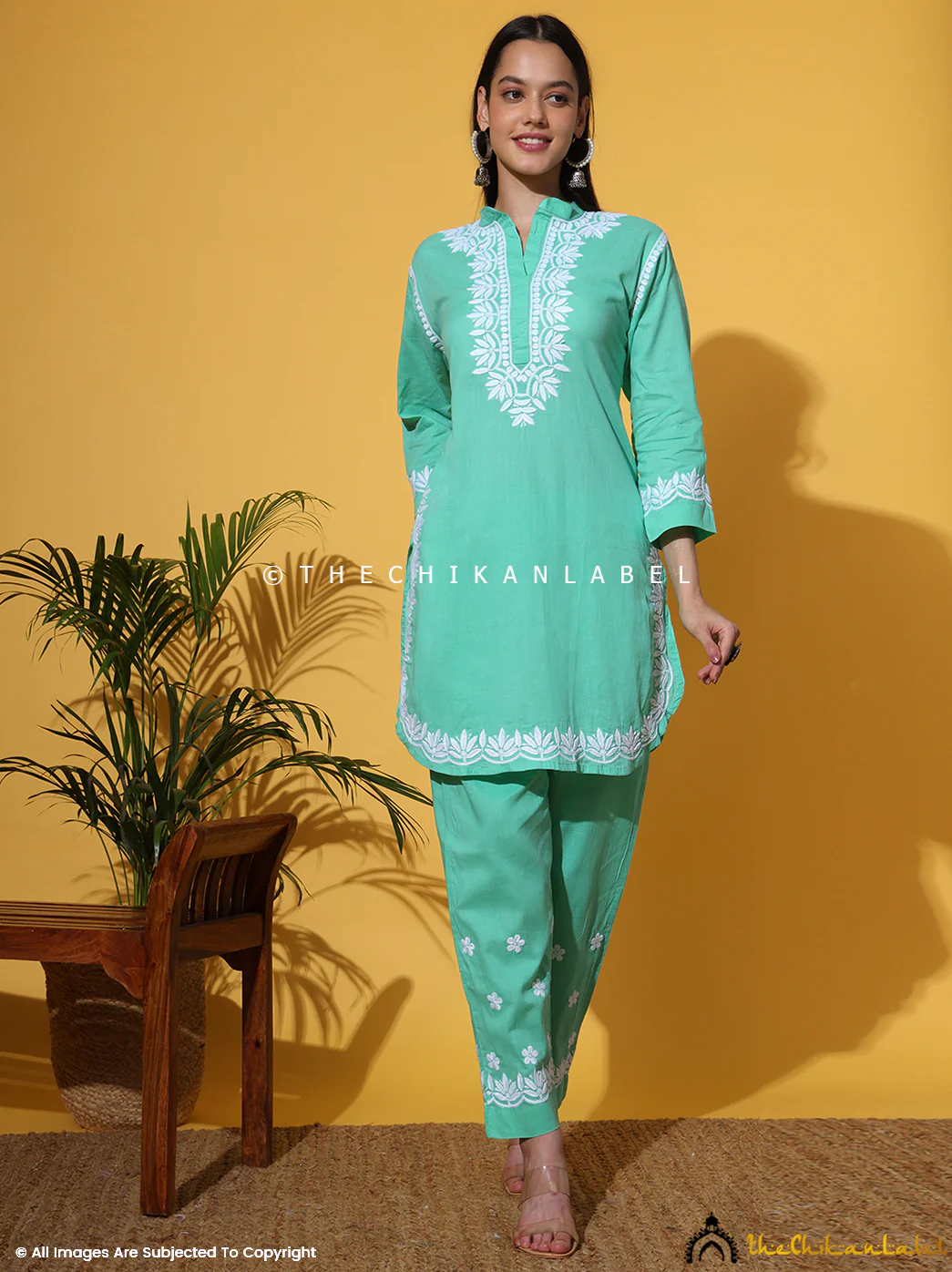 Rumi Organic Cotton Chikankari Kurta Set -Green - Image 12
