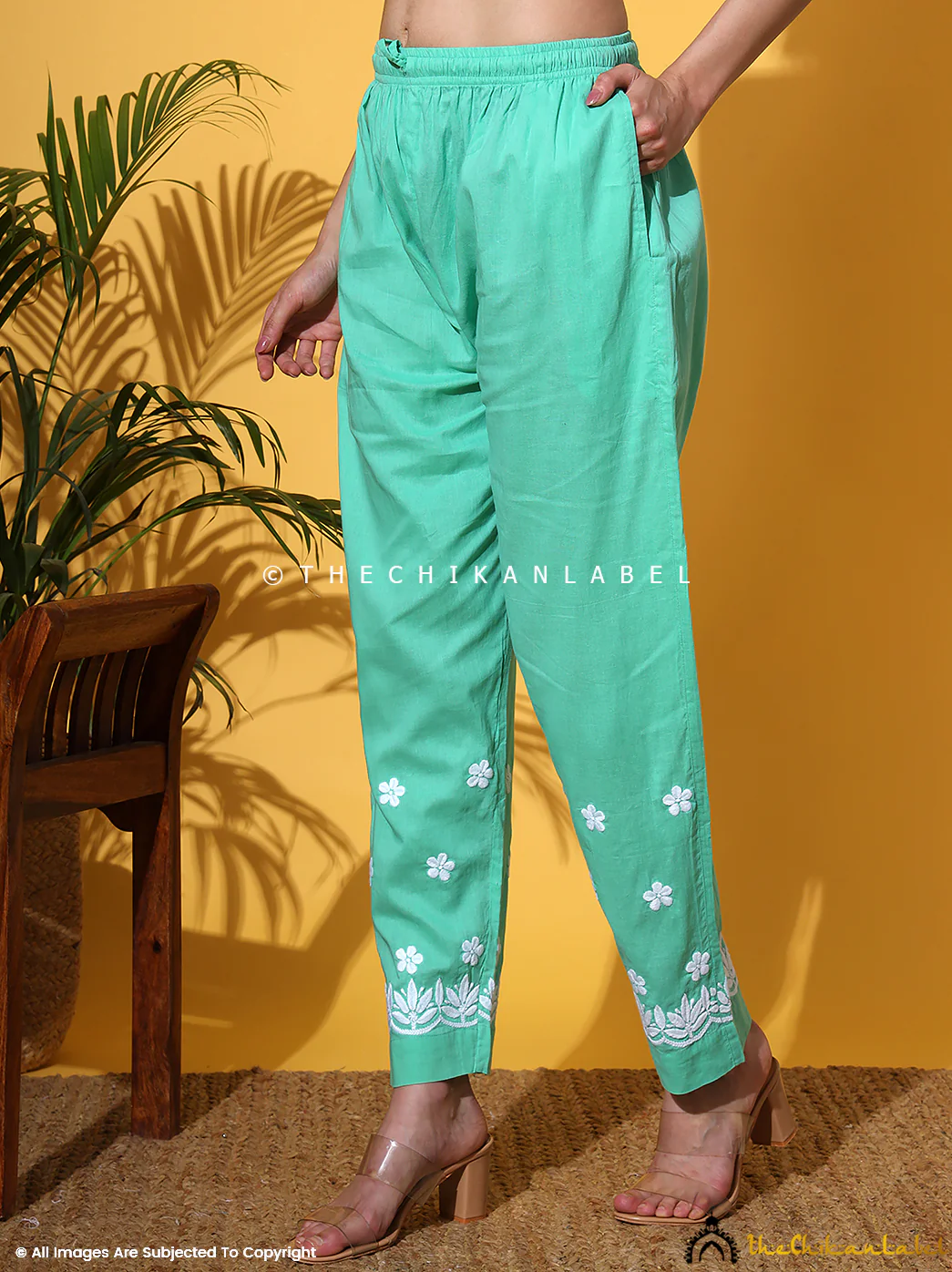 Rumi Organic Cotton Chikankari Kurta Set -Green - Image 9