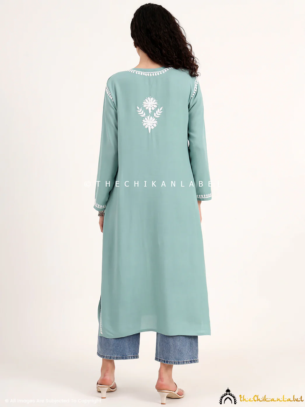 Sabreen Rayon Chikankari Straight Kurti - Green - Image 3