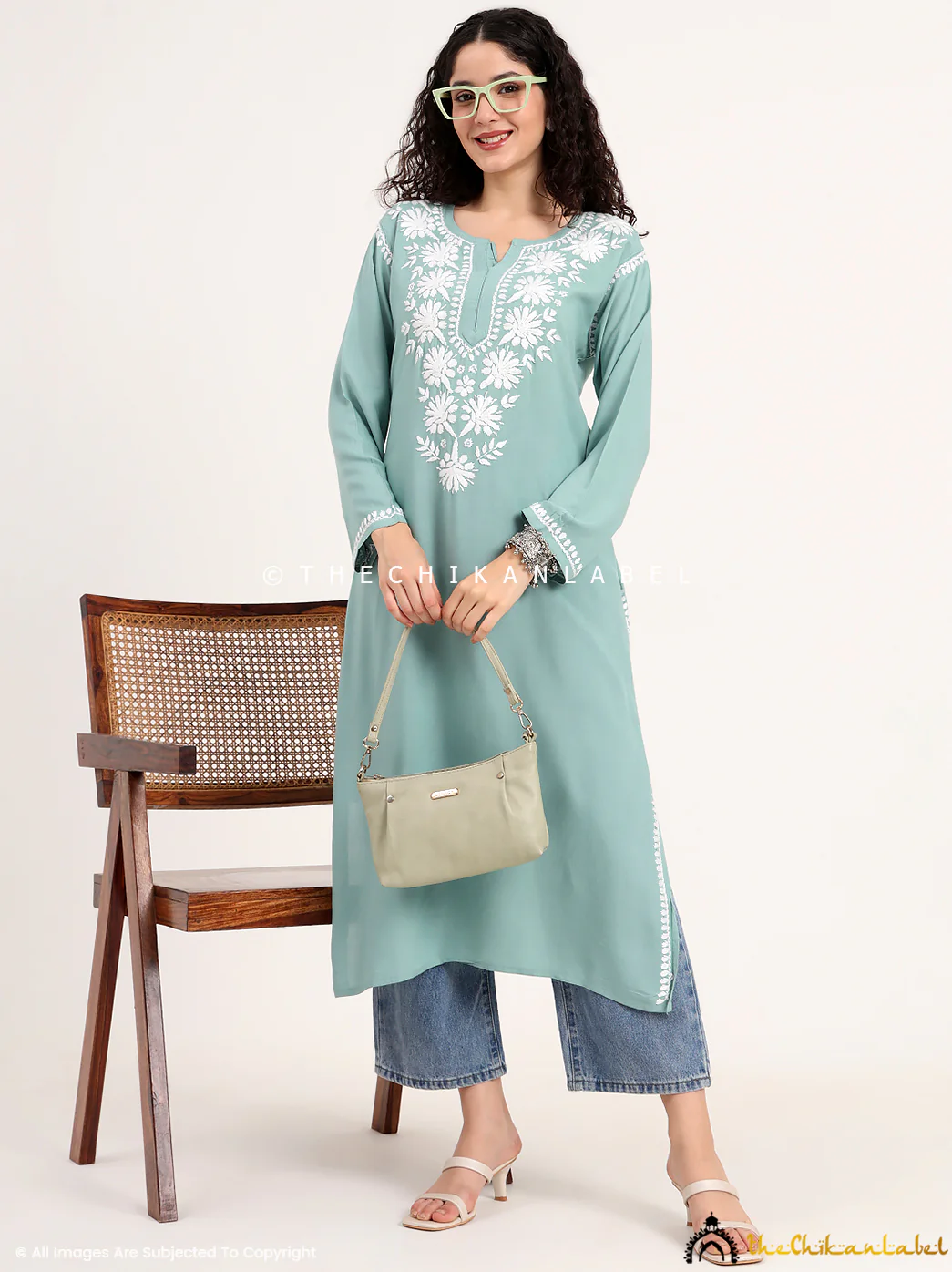 Sabreen Rayon Chikankari Straight Kurti - Green - Image 6